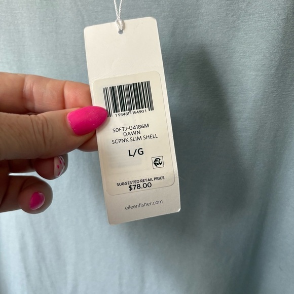 NWT Eileen Fisher Fine Tencel Jersey Scoop Neck Slim Shell  Large Dawn Blue - Picture 5 of 7